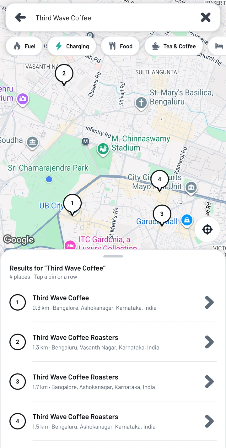 Place search on the map